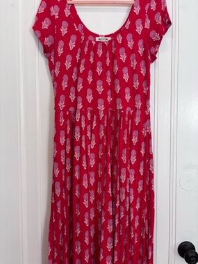Boden Red Midi Dress with White Floral Print